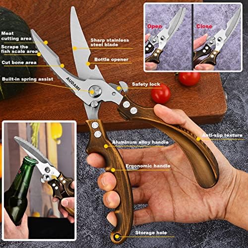 Poultry Shears 2-Pack, Heavy Duty Meat Scissors, Stainless Steel Spring Loaded, Turkey & Chicken Shears, Food Scissors