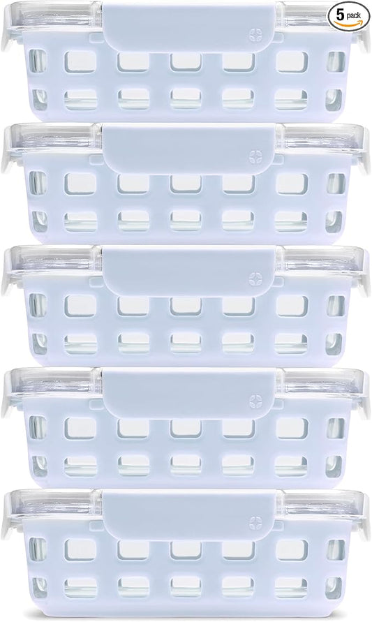 Ello Duraglass 3.4 Cup Glass Meal Prep Containers, 10 Pc, 5 Pack, Halogen Blue