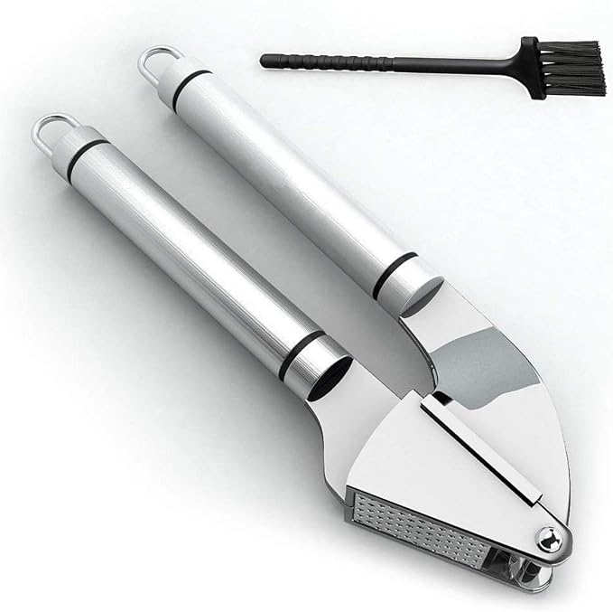 Best Garlic Press With Cleaning Brush - Solid 18/10 Stainless Steel Garlic Crusher Mincer Ginger Tools