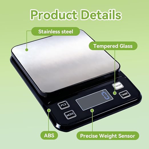 IP67 Waterproof Digital Kitchen Scale, 5kg/11lb Capacity with 0.1g Precision, Kitchen Scales for Food,USB Rechargeable Battery & 5 Units Conversion for Cooking, Baking - Food Scale