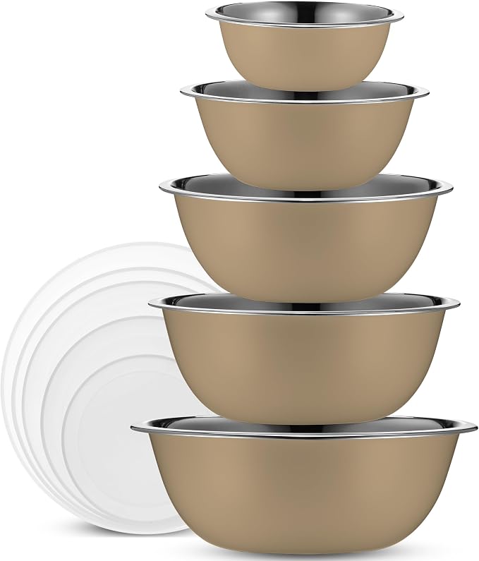 10-Piece Stainless Steel Mixing Bowl Set with Lids for Food Prep & Storage | WHYSKO Mixing Bowls with Lids Set - .75, 1, 1.5, 3 & 5 Quart Kitchen Bowls, Rustproof Metal Nesting Bowls, Dishwasher Safe
