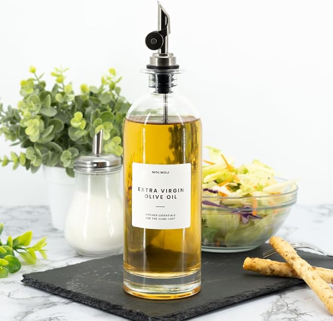Molimoli Oil and Vinegar Dispenser with Metal Pour Spout, Weighted Pourer, Glass Bottle Dispenser for Kitchen, Olive Oil Cruet, Glass Olive Oil Bottle | 500ml, Set of 2