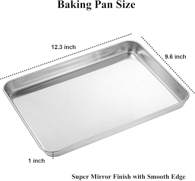 Wildone Baking Sheet with Rack Set [2 Sheets + 2 Racks], Stainless Steel Cookie Pan baking Tray with Cooling Rack, Size 12 x 10 x 1 Inch, Non Toxic & Heavy Duty & Easy Clean