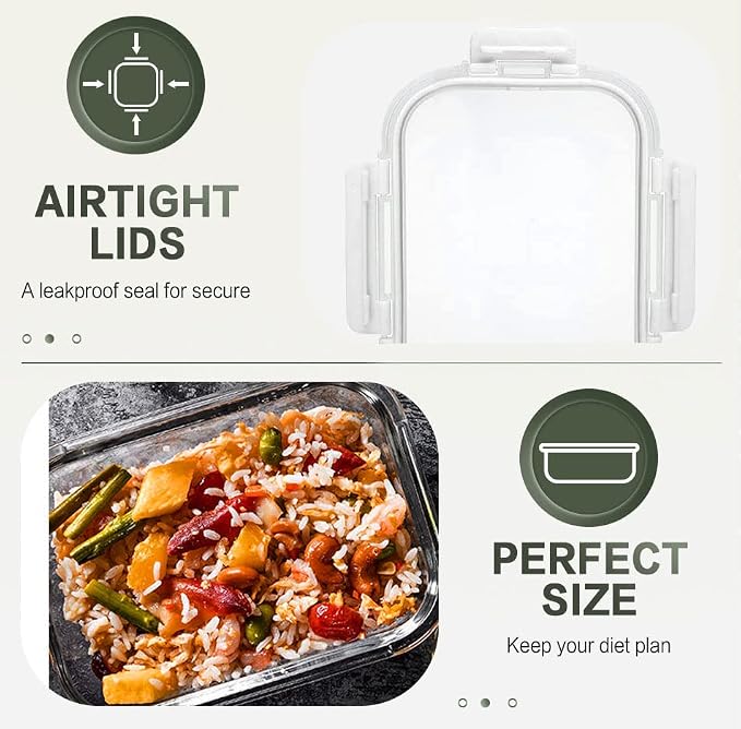 10 Packs 30 oz Glass Meal Prep Containers with Lids, White | Glass Food Storage Containers with Lids,Airtight Lunch Bento Boxes,Microwave, Oven, Freezer and Dishwasher