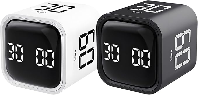 Qumox Pomodoro Timer, Cube Productivity Timer with Adjustable Sound and Vibration Alert, Ideal for Work, Office, ADHD, Study, and Tasks - 5/10/30/60 Minutes & Custom Countdown - Black