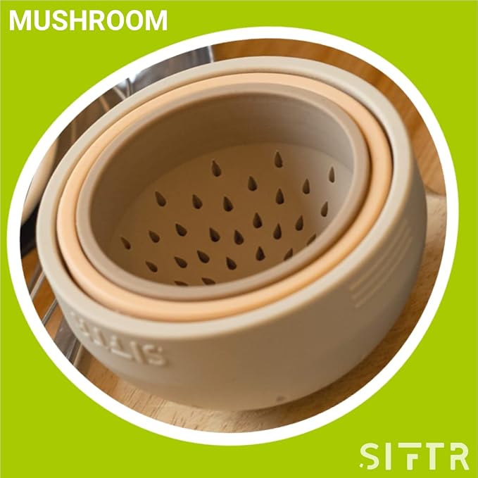 (MUSHROOM) Nesting Can Strainer Mini Colander Set - Space Saving Small Colanders and Strainers - Multi Use Kitchen Gadget - Silicone Can Strainer
