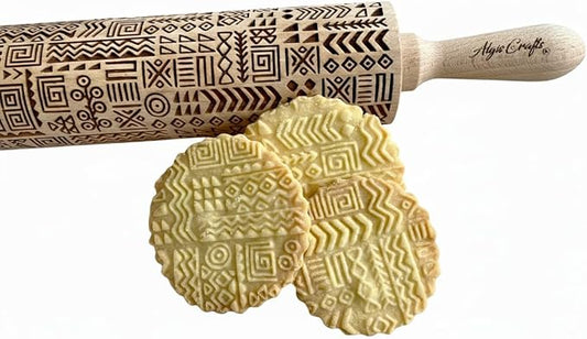 TRIBAL Embossing Rolling Pin. Laser Engraved Dough Roller for Embossed Cookies or Pottery by Algis Crafts