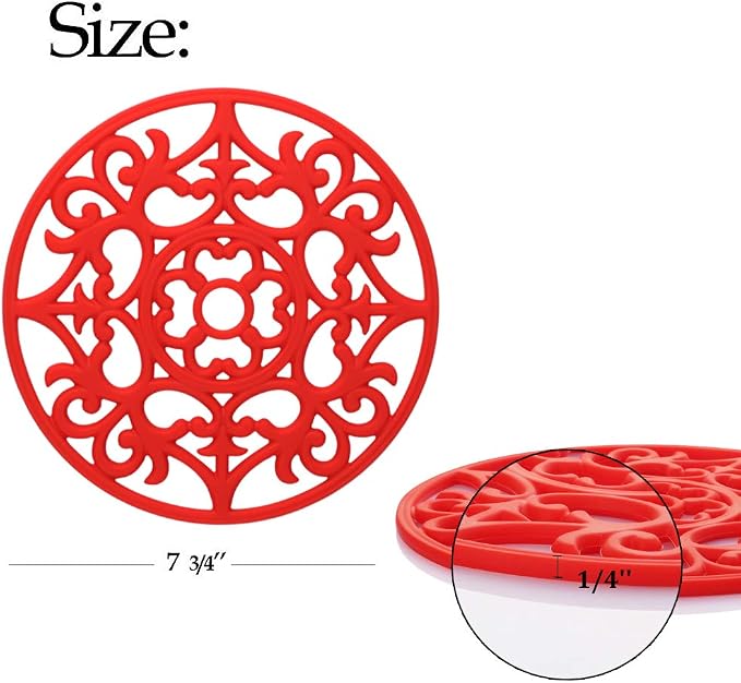 ME.FAN Trivets for Dishes/Pots/Pans, 3 Pcs Silicone Mats, Flexible/Durable/Non Slip Hot Pads to Protect Table and Counter Top (Red)
