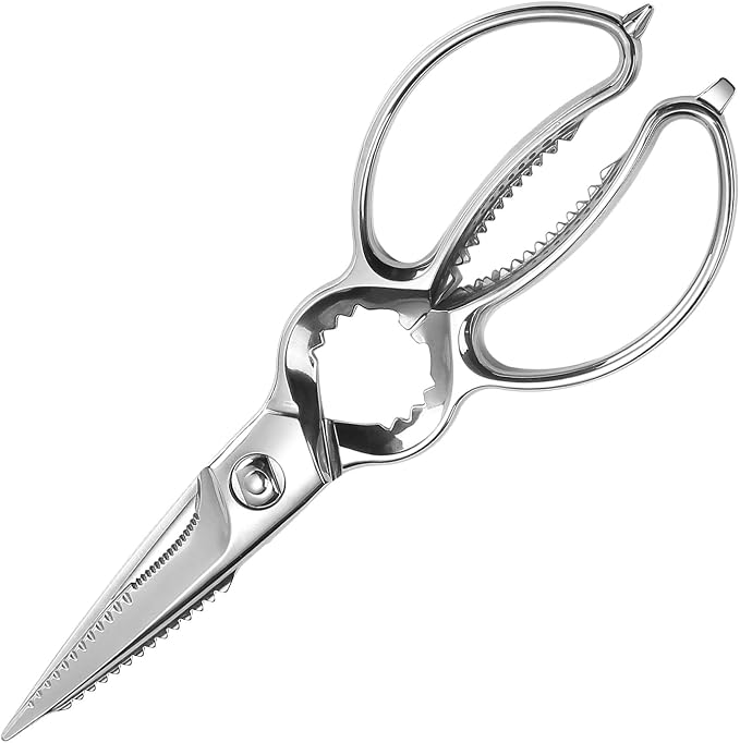 MITSUMOTO SAKARI 8.5 Inch Kitchen Scissors & Poultry Shears, Removable | 1.4116 Mo-V All Steel, Serrated Edge Design, Bottle & Can Opener, Magnetic Fridge Storage, Left & Right Hand Use