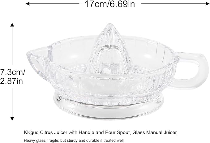 Citrus Juicer with Handle and Pour Spout, Glass Manual Juicer for Small Lemon and Small Orange