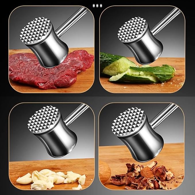Stainless Steel Meat Mallet - Heavy Duty Meat Tenderizer Tool with Double-Sided Design & Ergonomic Handle, Dishwasher Safe for Kitchen, BBQ, Restaurant Use