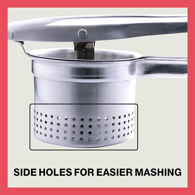 Potato Ricer - Ricer for Mashed Potatoes, Made of 18/8 Stainless Steel, Make Fluffy Smooth Mashed Potatoes & Rice Cauliflower, Vegetables, Professional Kitchen Tool, Press, Large Masher