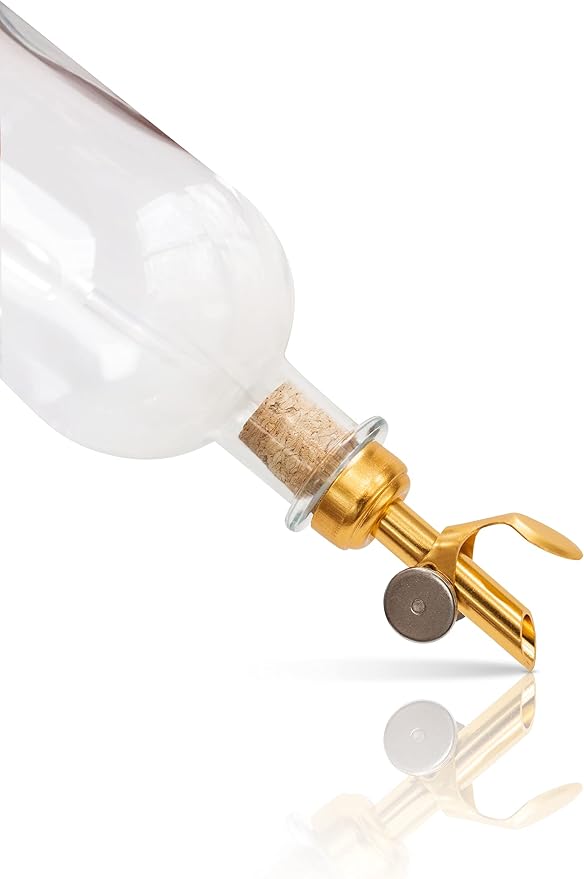 Rail19 Clear Glass Mouthwash Dispenser with Metal Pour Spout | Cooking Oil and Vinegar Dispenser - Perfect for the Bathroom, Kitchen & Tabletop, 13oz (Gold)