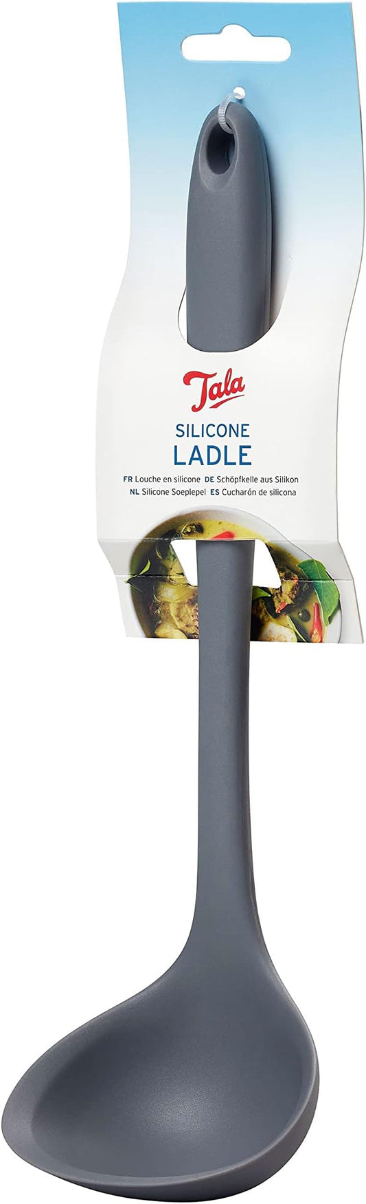 Tala Silicone ladle in grey colour, heat resistant up to 240 degrees and ideal for serving all tasks of sauces and soups, ideal for use with cooking utensils