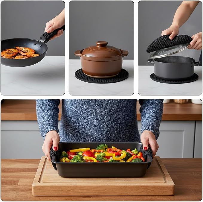 Silicone Trivet Mats, 4-Pack Heat Resistant Pot Holders – Non-Slip Flexible Silicone Hot Pads for Pots, Pans, Countertops & Table Protection (Black - 4 Pack, 7 Inch)