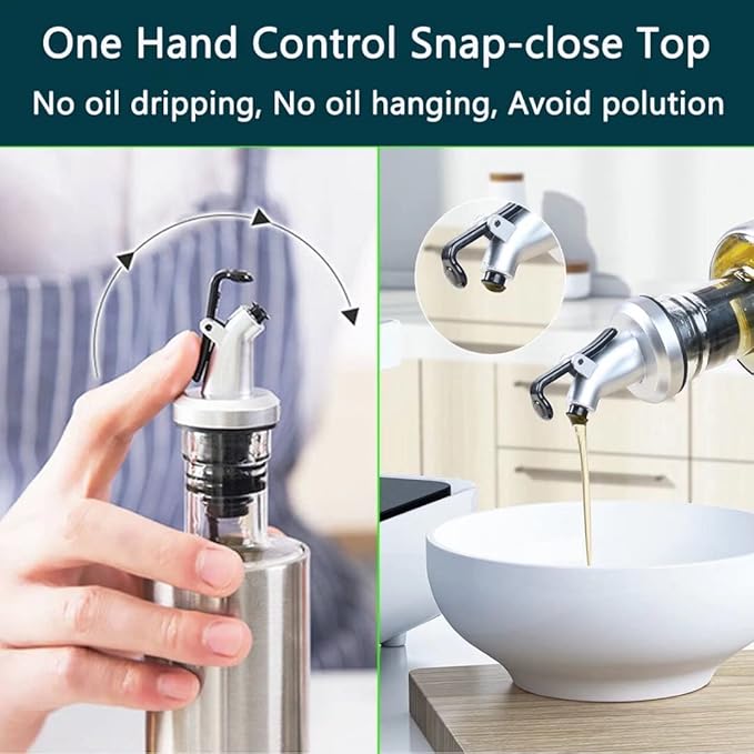 Mincham Olive Oil Dispenser Vinegar Cruet with No-drip Spout 7oz Capacity | 7oz (200ml) Capacity Glass & Stainless Steel Body