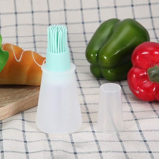 Fdit 2Pcs Silicone Oil Bottle Brush with Lid Set Soft Sauce Bottle with Silicone Basting Brush Cooking Oil Bottle Brushes for Pastries BBQ Meat Honey Marinades (green)