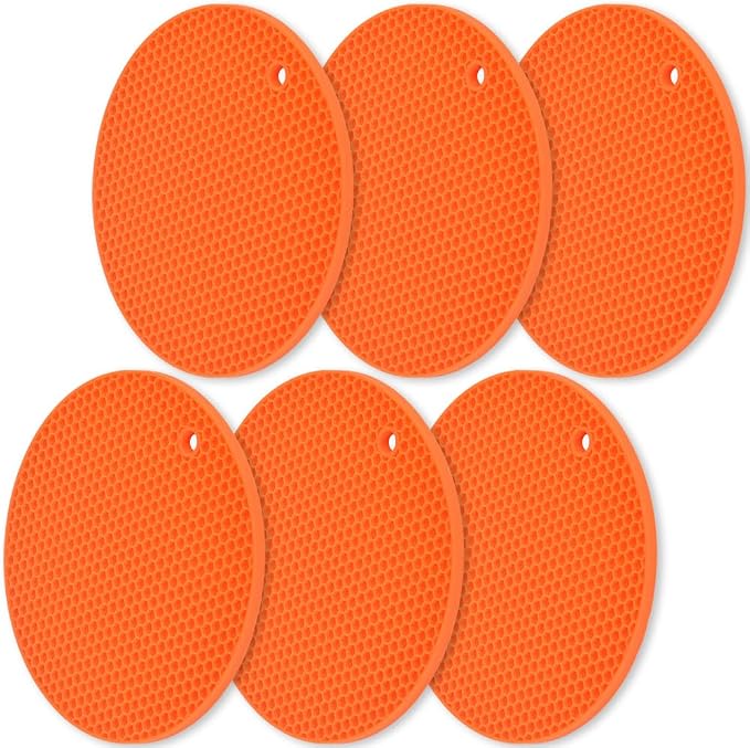 homEdge Silicone Trivets Mat, 6 Packs Multipurpose Non Slip Heat Resistant Pot Holder-Orange