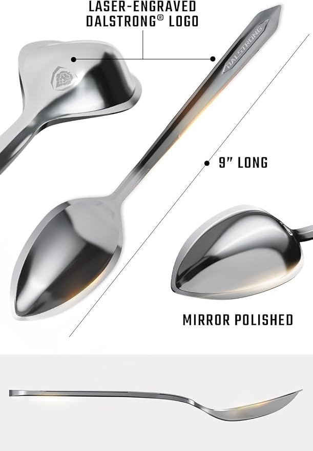 Dalstrong Chef's Utility Spoon - Silver 304 Stainless Steel - Professional Use - Corrosion Resistant - 1 TBSP 9 inch long - Tasting Plating Metal Spoon - Mirror Polish Satin Finish - Engraved Logo