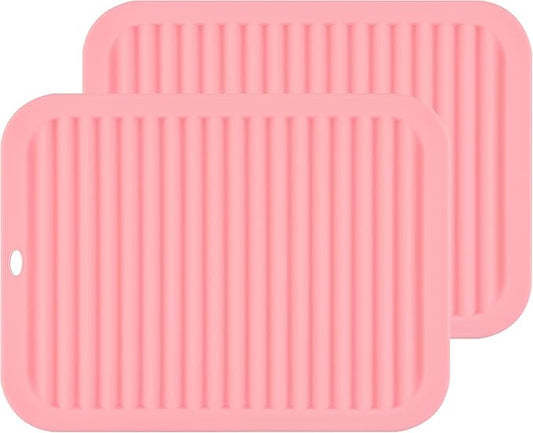 Silicone Trivets for Hot Dishes, Pots and Pans, Silicone Hot Pads for Kitchen, Heat Resistant Mat for Quartz Counter Table, Multi-Purpose Trivet Mat Pot Holders Set 2 Pink