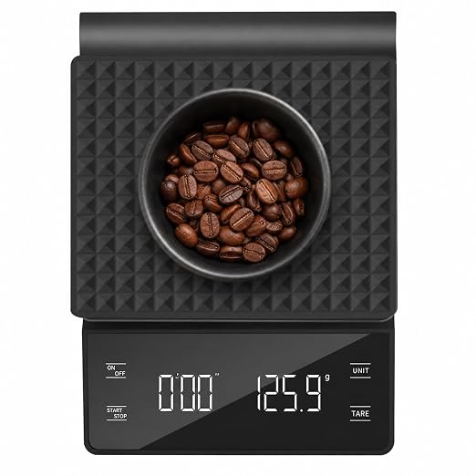 NKOVE Coffee Scale with Timer, 0.1g High Precision Espresso Scale 3kg | Digital Coffee Weight Scale with Tare Function, LED Display, Battery Powered, for Pour Over Coffee and Espresso Machine
