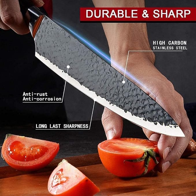 6 Pieces Black Professional Chef Knife Set with Stainless Steel Cutlery | BBQ Knife Set, Ergonomic Design Handle, Gift Box for Festival, Kitchen Essential