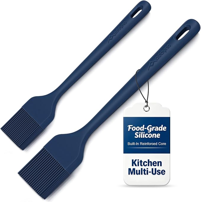 Silicone Basting Brush Set, 2-Pack Food-Grade BPA-Free Pastry Brush, 446°F Heat Resistant with Reinforced Inner Core, One-Piece Design for BBQ, Grilling, Baking, Butter, Marinades & Oil (Blue)