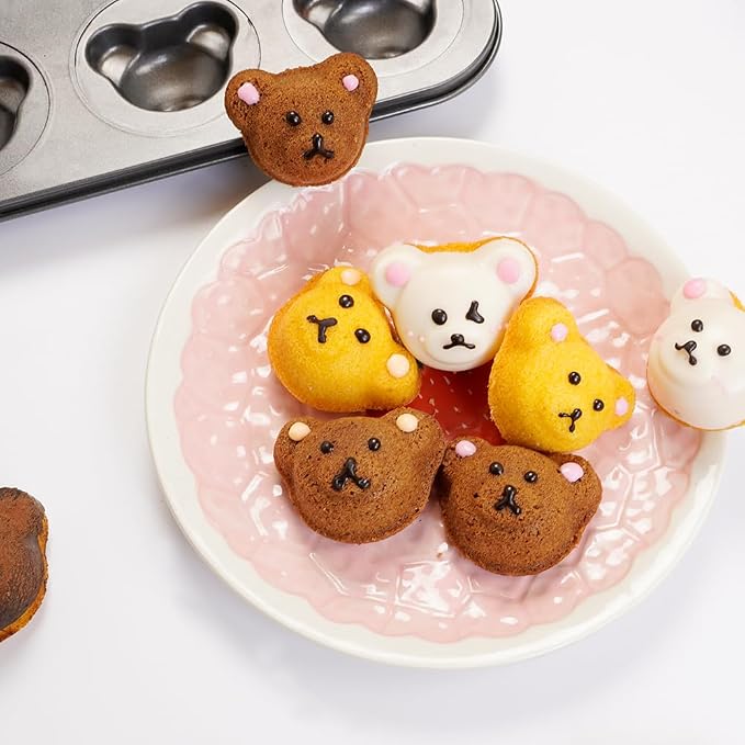 Mini Bear Shaped Muffin Pans, 12 Cavity Non-Stick Madeleine Mold Cake Pan, Mini Muffin for Edible Bear Cake Topper Decoration Shower Birthday Party Decorations