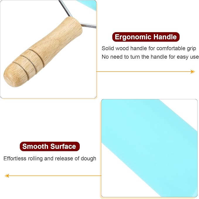 HARFINGTON 2pcs Rolling Pin 7.6" x 1.69" Silicone Roller Wood Handle Non-Stick Fondant Roller Dough Roller Rolling Pins for Baking Cookie Pastry Clay, Blue