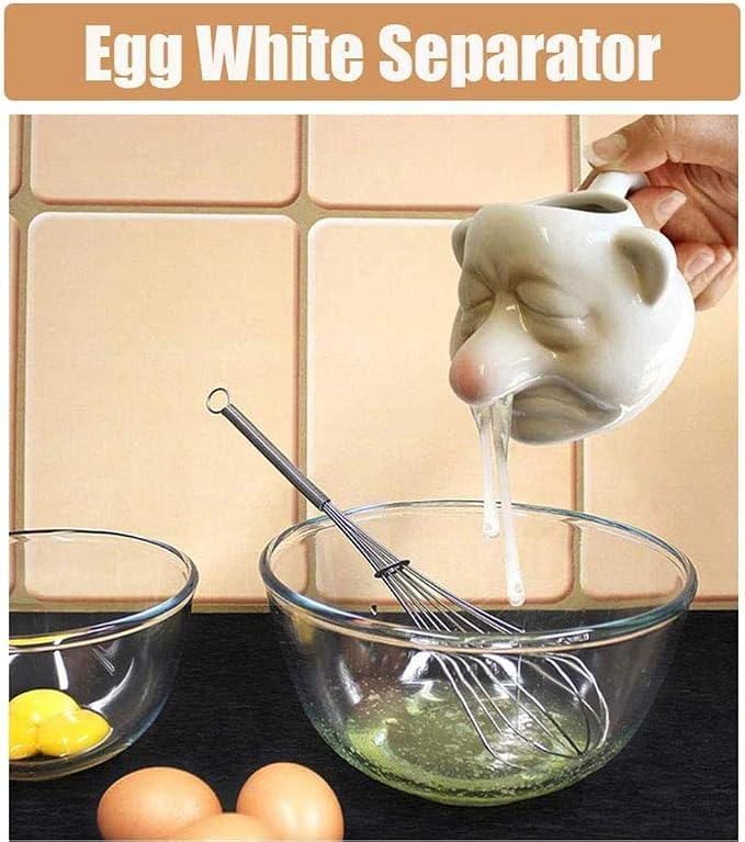 Ceramic Egg Yolk Separator, Funny Dwarf Egg White and Egg Yolk, from Nose to Household Kitchen Gadget Tools,Suitable for Cooking Baking, Creative Kitchen Tools(White)