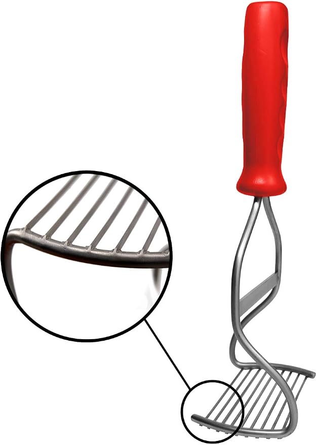 Diamond Series Masher - World's Best Handheld Masher and Blender - Stainless Steel Blades with Ergonomic Rubber Handle - Red