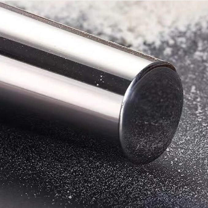 AMUZHI Smooth Seamless Stainless Steel Rolling Pin, 16.7 Inch | Easy to clean food grade metal, ideal for daily pizza, pie, pasta, dumpling and cookie dough household baking