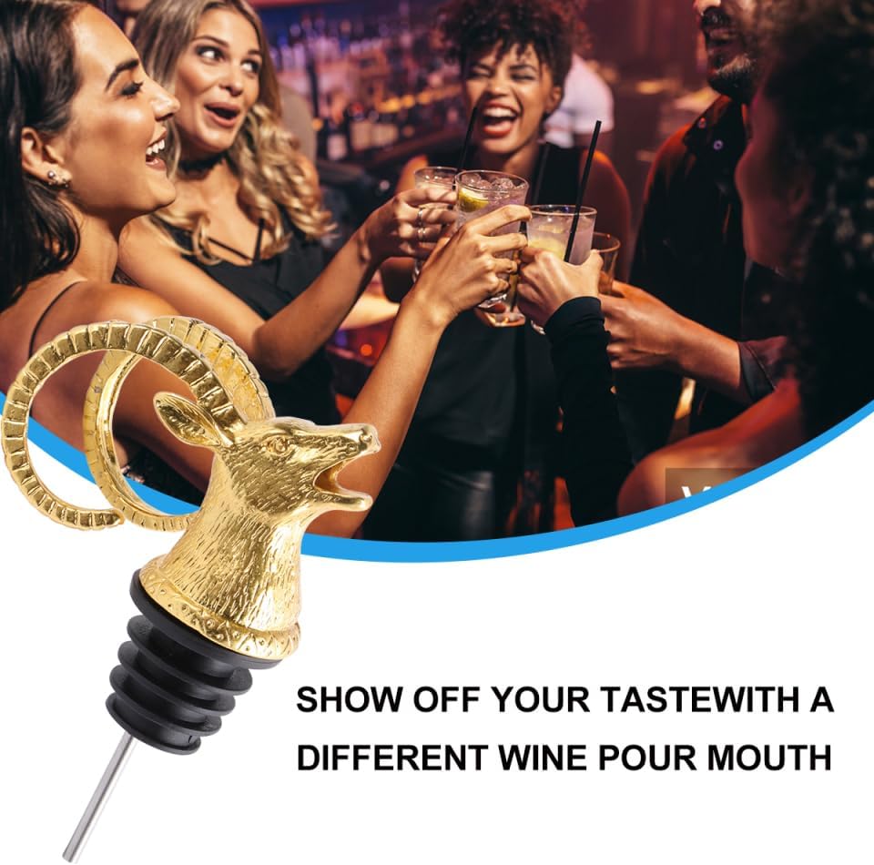 PRETYZOOM Wine Pourer Spout, Golden Antelope Head Bottle Stopper - Zinc Alloy