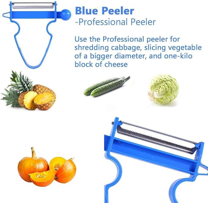 Kitchen Food Peeler Set, Stainless Steel Blades with Non-Slip Handles, 3-Piece Set (Black 50mm, Blue 68mm, Red Julienne)
