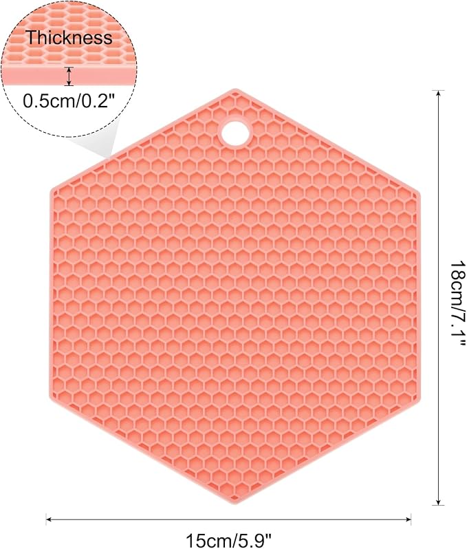 uxcell 4pcs Silicone Trivet Mats Heat Resistant Silicone Pot Holders for Hot Pots and Pans, Non-Slip Hot Pads for Kitchen Hot Dishes Table Countertops, Pink(Hexagonal)
