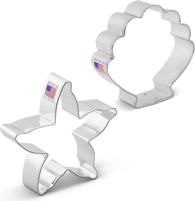 Ann Clark Beach Cookie Cutter 2-Pc. Set Made in USA, Starfish and Seashell