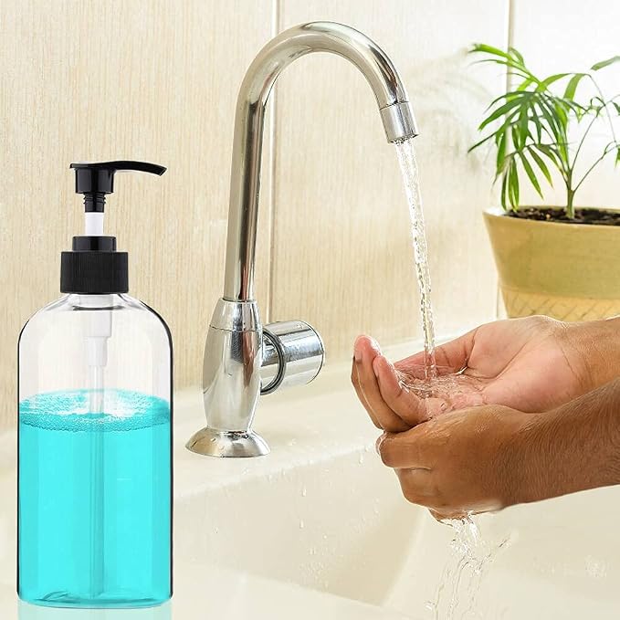 Empty Plastic Pump Bottles Dispenser（16.9 Oz, 2 Pack）, Portable Amber BPA-Free Travel Shampoo Lotion Pump Bottle Durable Refillable Containers for Massage Oil, Liquid Soap