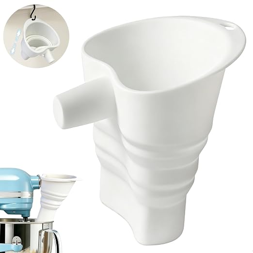 Foldable Silicone Flour Funnel for KitchenAid Mixer 4.5-5Qt Tilt Head | Thick Food-Grade Silicone, Extended Spout, Heat Resistant, No Spill Design, Collapsible, Dishwasher Safe Baking Accessory