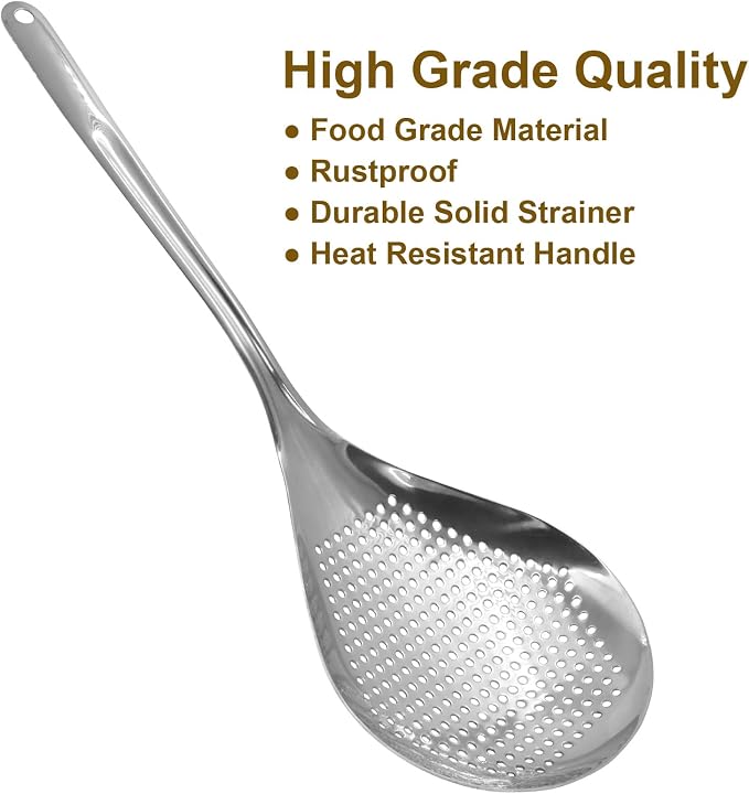 Jiozermi 2 Pcs Stainless Steel Skimmer Slotted Spoon, Pasta Spider Strainer Ladle, Durable 304 Stainless Steel Frying Strainer Spoon for Frying, Cooking, Noodles, Pasta, and Vegetables