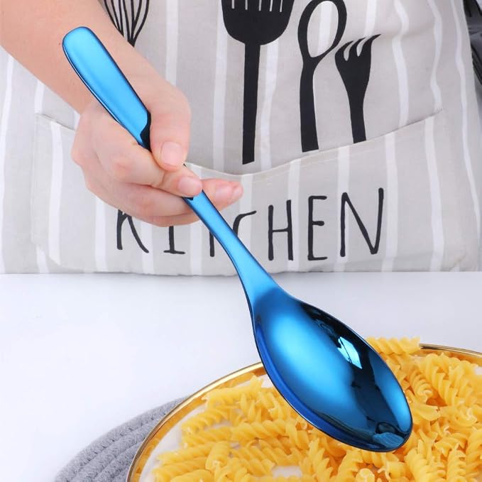 Buffet Serving Spoons, Stainless Steel 10 Inch Blue Plated Server Set of 2, Large Salad Serverware Utensils, Dishwasher Safe
