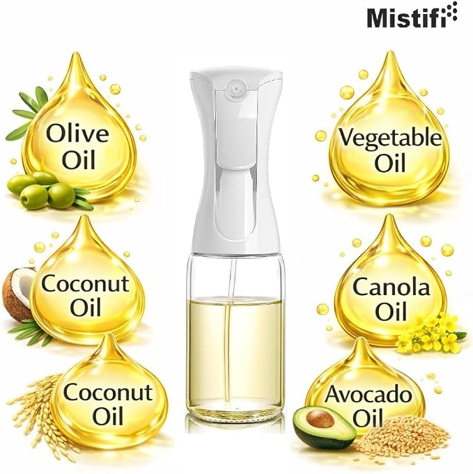 Mistifi Oil Sprayer for Cooking, 150ml Glass Olive Oil Sprayer, Fine Mist Spray Bottle for Air Fryer, Nonstick Frying, Salad, BBQ, Refillable Kitchen Oil Spray (PS88606)