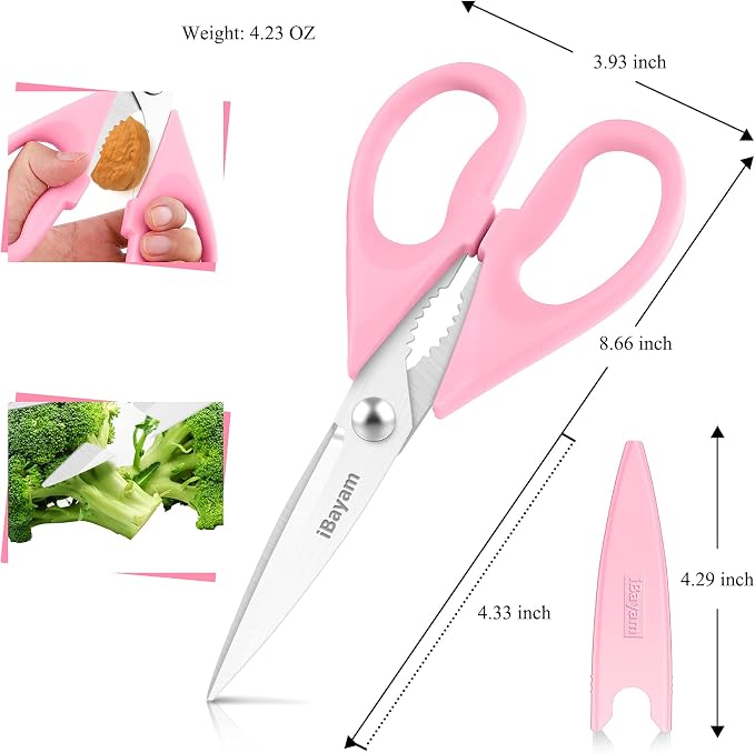 Kitchen Scissors, Purple Kitchen Utensils Accessories, All Purpose Heavy Duty Meat Scissors, Poultry Shears, Dishwasher Safe, Stainless Steel, 2-Pack, Pastel Pink, Soft Purple