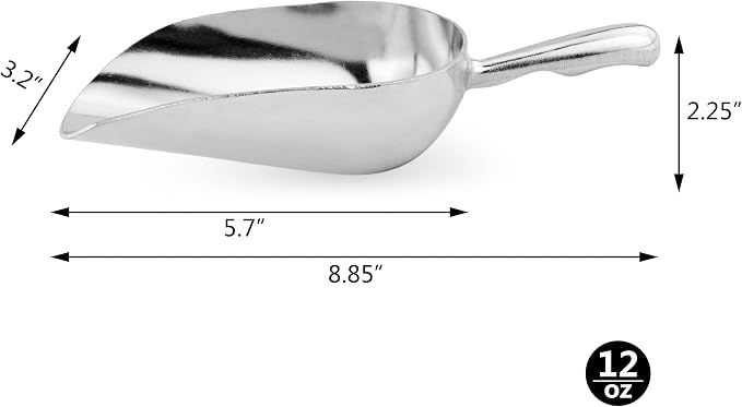 New Star Foodservice 34523 One-Piece Cast Aluminum Round Bottom Bar Ice Flour Utility Scoop, 12-Ounce, Silver