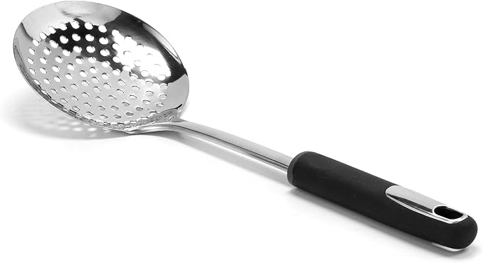 Dominion Skimmer Spoon - Stainless Steel Slotted Spoon & Comfortable Soft Grip Handle - Durable Food Grade Strainer Spoon For Draining, 13 inch