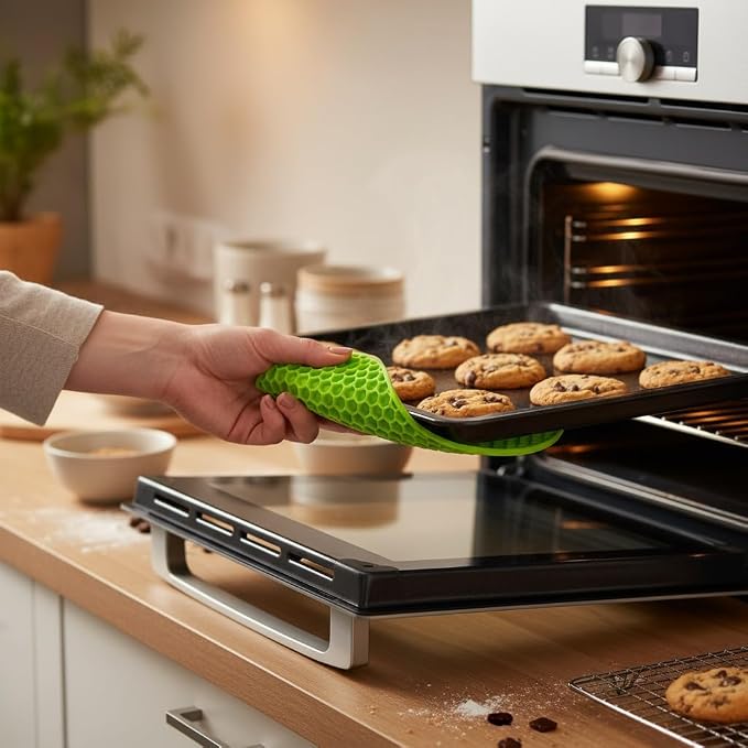 6-Pack Silicone Trivet Mats, Heat Resistant Hot Pads, Dishwasher Safe Kitchen Mats, BPA-Free Pot Holders for Table, Countertop, Stove, Honeycomb Design (Green, 7“ Round)