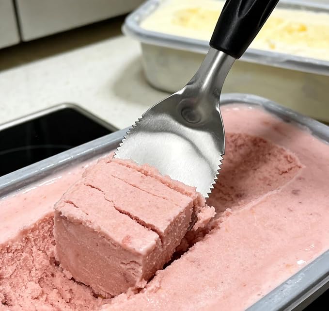 Heavy Duty Flat Ice Cream Spade Scoop with Serrated Edge Easy Carves Through n Scrape the Hardest Of Ice Creams| Sorbet n Gelato Scooper with Non-Slip Good Grip Handle