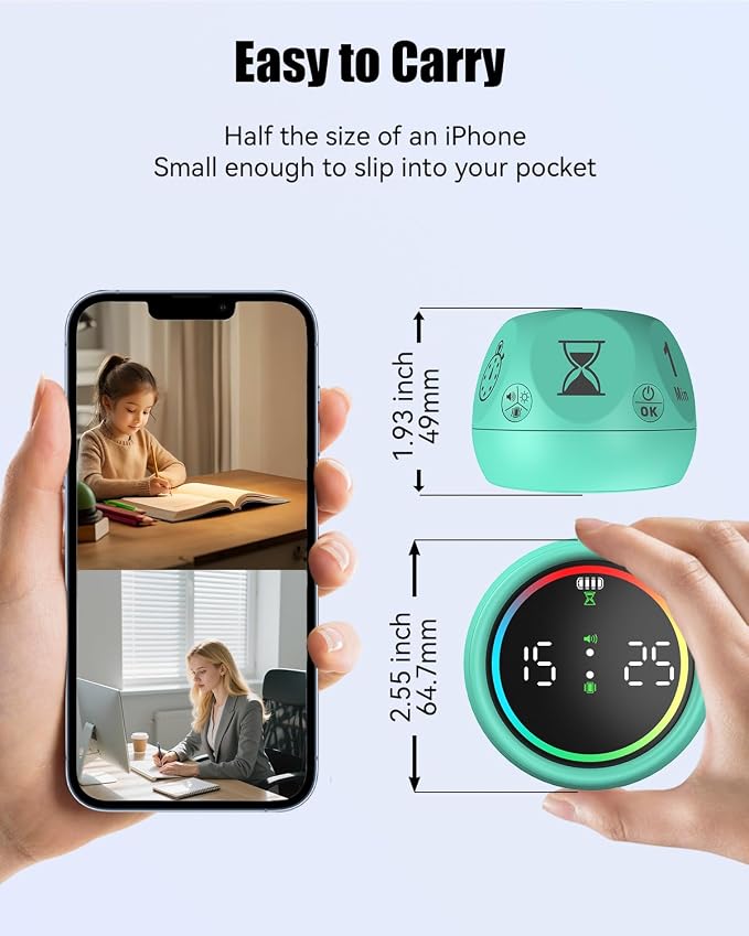 Pomodoro Timer Cube, Desk Timer for Productivity with 1, 5, 10 Min Preset Countdown, Stopwatch and Custom Countdown, for Kids, ADHD, Study, Work, Fitness, Cooking (Cyan)