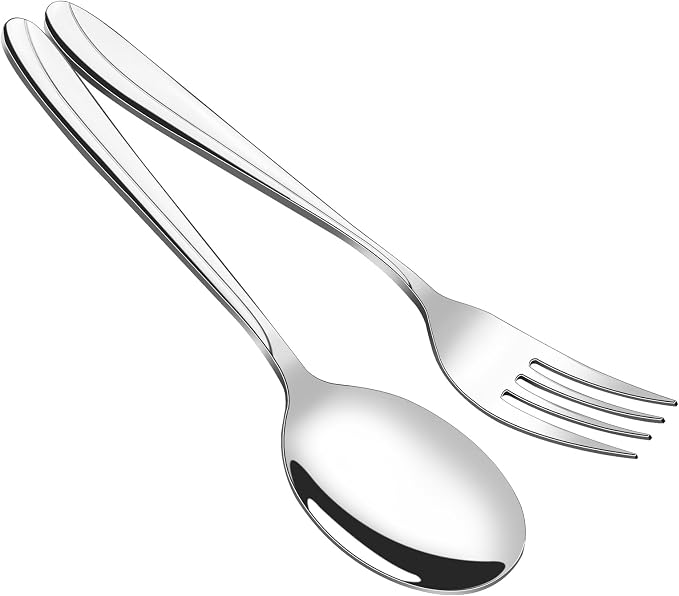 Obstnny Stainless Steel Banquet Serving Spoon Large Serving Fork (4 Piece/2 of Each)
