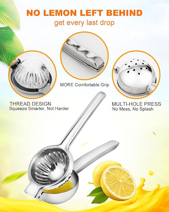 Brigii Lemon Squeezer, Uncoated Stainless Steel Manual Juicer for Lemon Lime - Heavy-Duty 304 Solid Metal, High Yield Press, Ergonomic Handle, Kitchen Tool