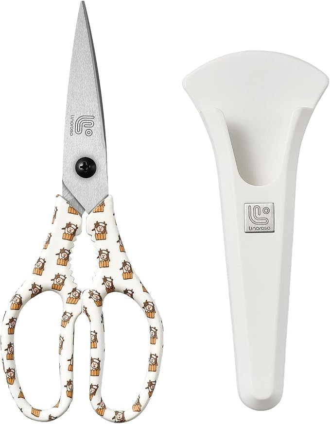 Linoroso Kitchen Scissors Heavy Duty Kitchen Shears with Magnetic Holder Made with Japanese Steel 4034, Multipurpose Ultra Sharp Cooking Scissors for Meat/Vegetables/BBQ/Herbs/Pizza (Graphic,Cow)